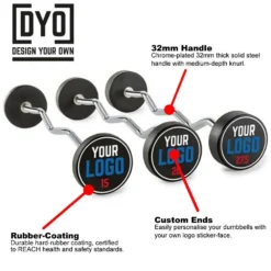 Custom Logo Pro Rubber Barbell Set - EZ Curl Bars